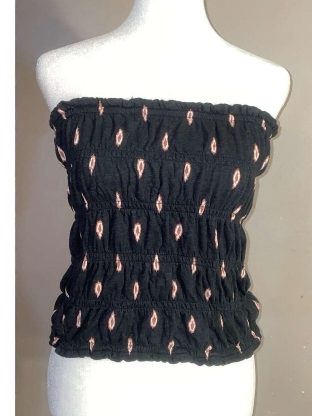 NWT Anthropologie Black Print Smocked Tube Top